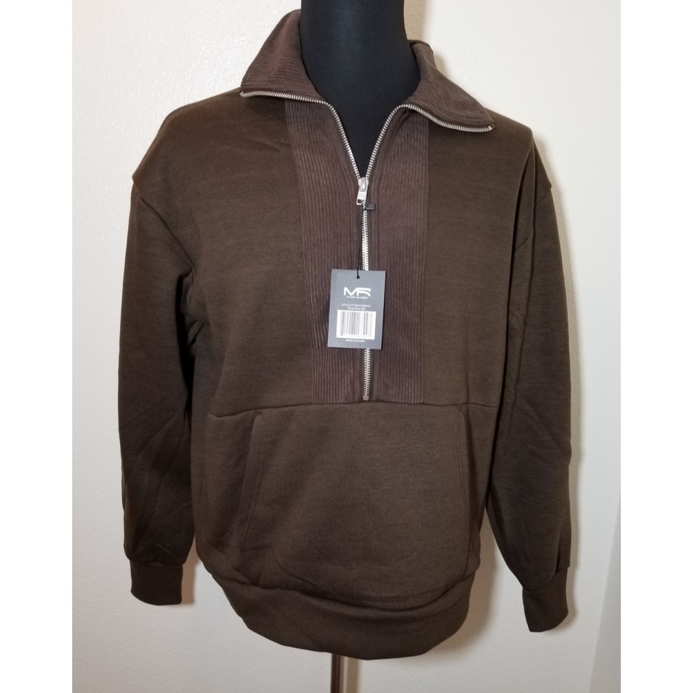 Mack Russo Brown 3/4 Zip Sweatshirt Mens M Corduroy Accent Retro Boho Coastal